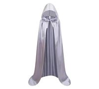 KJBDQQH witch costume Adult Satin Material Cloth Cape Stand-up Collar with Hood Black Cloak Halloween Costume For Halloween(Light Gray,170)