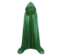 KJBDQQH witch costume Adult Satin Material Cloth Cape Stand-up Collar with Hood Black Cloak Halloween Costume For Halloween(Green,170)