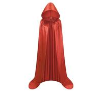 KJBDQQH witch costume Adult Satin Material Cloth Cape Stand-up Collar with Hood Black Cloak Halloween Costume For Halloween(Red,110)
