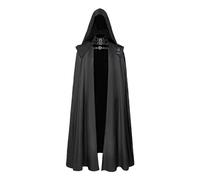 KJBDQQH witch costume Medieval Cloak Hooded Halloween Witch Gothic Buckled Stand Collar Leather Shoulder Knights For Halloween(Black,S)
