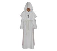 KJBDQQH witch costume Medieval Hooded Monk Costume Plague Doctor Cos Adult Men Halloween For Halloween(WHITE,XL_BLACK)