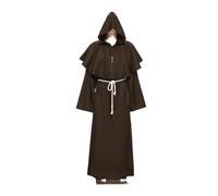 KJBDQQH witch costume Medieval Monk Church Clergy Costume Men's Hooded Cowl Gown Robe Cape For Halloween(Coffee,4XL_MEDIEVAL MONK)
