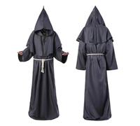 KJBDQQH witch costume Medieval Monk Church Clergy Costume Men's Hooded Cowl Gown Robe Cape For Halloween(Grey,XL_MEDIEVAL MONK)