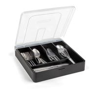KJCQGQTZ Black bamboo,Bamboo Cutlery Tray, Cutlery Drawer Organizer with Lid, Wooden 5 Compartments Utensil Drawer Organizer Silverware Storage Holder for Kitchen Drawers