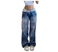 KJDWJKJRF Women's Y2K Baggy Denim Trousers Korean Style Harajuku Hot Mom Denim Jeans Grunge Vintage Skinny Flare Pants 20s Retro Cargo Pants Vintage Streetwear Boyfriend Pants, A Blue, M