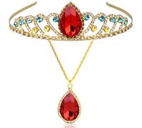 KJDYQ Princess Elena-Inspired Crown & Necklace Set - Red Crystal Tiara & Pendant Jewelry for Halloween, Cosplay, Birthday Gift for Women PROM,Comedy Performance Accessories