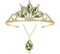 KJDYQ Princess Tiana Costume Tiara Set Green Crown and Necklace Tiana Halloween Outfit Accessories Birthday Gifts