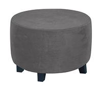 KJEKT Velvet Ottoman Cover Round Stretch Ottoman Covers Slipcover Washable Foot Stool Cover Protector with Elastic Bottom,Gray,M