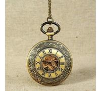KJFB Pocket watch Antique Mechanical Pocket Watch Bronze Spiral Pattern Golden Gear Openwork Dial Montreux Gift Necklace Pendant Watch (Color : Bronze)