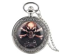 KJFB Pocket watch Creative Punk Style Pirate Skull Retro Bone Fashion Silver Quartz Pocket Watch Men Necklace Chain Clock Male (Color : Silver)