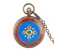 KJFB Pocket watch Retro Copper Mechanical Pocket Watch Tourbillon Phases Moon Sun Hand Winding Vintage Collectibles Clocks (Color : Blue)