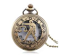 KJFB Pocket watch Retro Pocket Watch Zodiac Constellation Stylish Libra Modern Steampunk Hollow Necklace Men Women (Color : Bronze)
