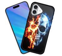 KJFHDJFDH for iPhone 17 Case, Heavy Duty Shockproof Protection Soft Silicone Rubber+Hard Plastic Hybrid Protective Case for iPhone 17 6.3" 2025,Flaming Skull