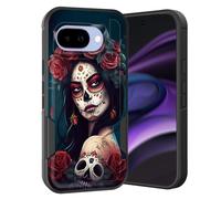 KJFHDJFDH for Pixel 10A Case,Dual Layer Hybrid Heavy Duty Rugged Shockproof Hard PC +Soft Silicone Protective Case for Google Pixel 10A 6.3" 2026,Skull Rose Girl