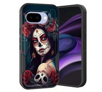 KJFHDJFDH for Pixel 9a Case,Dual Layer Hybrid Heavy Duty Rugged Shockproof Hard PC +Soft Silicone Protective Case for Google Pixel 9a 6.3 inch 2025,Skull Rose Girl