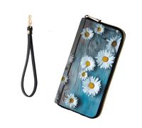 KJFHDJFDH RFID-Blocking Zip Around Wallets for Women, Daisy Flowers on Old Wooden, Wallet-A