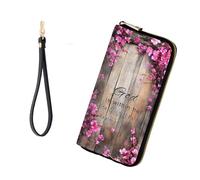 KJFHDJFDH RFID-Blocking Zip Around Wallets for Women, Floral Bible Verse Psalm 46:5, Wallet-A