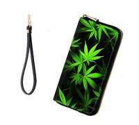 KJFHDJFDH RFID-Blocking Zip Around Wallets for Women, Marijuana Leaf, Wallet-A