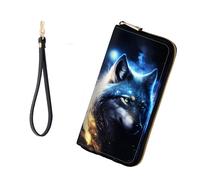 KJFHDJFDH RFID-Blocking Zip Around Wallets for Women, Starry Wolf Fantasy Art-6-49