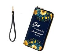 KJFHDJFDH RFID-Blocking Zip Around Wallets for Women, Sunflower Bible Verse Psalm 46:5, Wallet-A