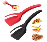 KJG Fried Egg Spatula, 2-in-1 Spatula, Flipper Spatula, Fried Egg Turner, Multi-Purpose High Temperature Resistance Steak Turner for Turning Omelette, Pancakes, Steak, Fish and Egg (Black & Red)