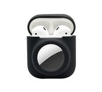 KJGLRSQH Compatible for AirPods 1st 2nd Gen Case with Airtag Holder, Protective Skin Case for AirPods and Airtag Combo Set, Silicone GPS Tracker Cover Holder, Black