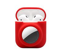 KJGLRSQH Compatible for AirPods 1st 2nd Gen Case with Airtag Holder, Protective Skin Case for AirPods and Airtag Combo Set, Silicone GPS Tracker Cover Holder, Red