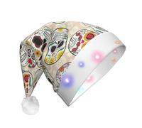 KJGvbn Mexican Skull Print Unisex Christmas Led Light-Up Hat, Festive Flashing Lights Xmas Cap For Holiday Parties, Adults Plush Winter Novelty Hat