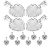 KJHBV 12 Set Heart Pendant Trays Sublimation Rhinestone Bezel Pendant Base with Alloy and Glass Material for DIY Jewelry Making and Handicrafts Silver Frame Setting Tray for Creative