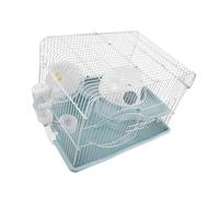 KJHBV 2 Tier Hamster Habitat Cage with Removable Tray and Exercise Wheel, Double Layer Small Pet Enclosure with Climbing Platforms and Ramps for Dynamic Play and Travel