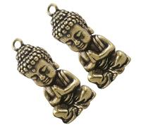 KJHBV 2pcs Buddha Statue Shaped Brass Keychain Set, Delicate and Creative Decorative Buddha Ornaments, Not Easy to Deform, Easy to Install and Remove, for Keychain and Backpack