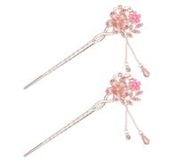 KJHBV 2pcs Chinese Style Hair Pins with Cat's Eye Stone Double Flower Design Handcrafted Lightweight Alloy and Resin Hair Chopstick Clips for Women Elegant Pink for Present Cosplay