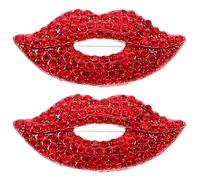 KJHBV 2pcs Lip Brooch Pins Set for Valentine's Day Featuring Red Lipshaped Design with Zinc Alloy and Rhinestones, Firm Attachment and Versatile for Formal Attire Or Special Occasions