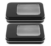 KJHBV 2pcs Mini Badge Storage Tin Box with Clear Window Compact Organizer Case for Pins Coins Jewelry Small Black Tinplate Container Portable Display and Protection