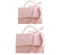 KJHBV 2pcs Small Wrapping Boxes for Presents with Lightweight Paper, Ribbon and Pearl Chain, Smooth Rounded Edges Boxes for Stores and Schools Wedding Party Decorations