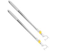 KJHBV 2pcs Telescopic Stainless Steel Clothes Pole Hook with Aluminum Fork Head for Closet Ceiling High Reach Garment Drying Hanging and Storage