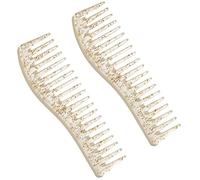 KJHBV 2pcs Wide Tooth Hair Combs for Women with Thick Curly and Wavy Hair Flexible Plastic Material Beige Colour Anti-static Detangling and Smoothing for Daily Styling