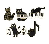 KJHBV 5pcs Black Cat Music Brooch Set Cartoon Enamel Alloy Pins Piano Notes Cute Decorative Lapel Pins for Women Jackets Bags