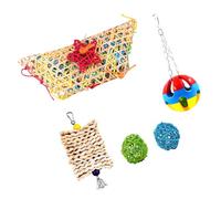 KJHBV 5pcs Chicken Set for Hens Parrots with Bamboo Feeder Ball Chewing for Bird Exercise and Mood Improvement Hanging Natural Loofah Treat Feeder Accessories Random Color