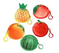 KJHBV 5pcs Mini 3D Plush Fruit Purse Keychain Set with Large Capacity, Easy Open and Close, Adorable Pineapple, Strawberry, Watermelon Designs for Shopping and Taking Bus