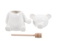 KJHBV Ceramic Bear Shaped Honey Jar with Wood Dipper Stick, White Sealed Honey Storage Container for Syrup and Jam, Stylish Cartoon Design for Kitchen and Dining,