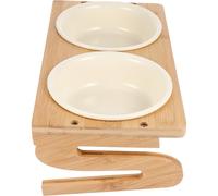 KJHBV Ceramic Cat Feeding Bowl Set Angled Bowl with Wood Rack, 600ml Elevated Design Reusable and Beautiful Contemporary Cat Accessory for Kittens and Pets, Household Use