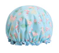 KJHBV Double Layer Waterproof Shower Cap for Women, Foldable Pe Material Bath Hair Cap with Adorable Blue Flamingo Pattern, for Spa and Face Cleaning