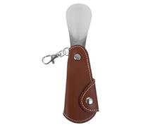 KJHBV Foldable Stainless Steel Shoe Horn Keychain with Brown Synthetic Leather Handle, Practical Ergonomic Design for Effortless Shoe Wearing, the Go Use by Pregnant Women