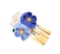 KJHBV Hair Clip Tassels Blue Floral for Japanese Style Kimono Hair Accessory, Cloth Material, Easy to Clip Double Flower and Hanfu Tourism Performance