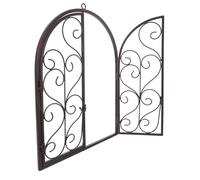 KJHBV in Brown Iron Rustic Arched Window Frame Wall Decor with Realistic Faux Window Design Versatile Decorative Use Farmhouse Vintage Style for Entryway and Indoor Spaces