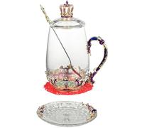 KJHBV Tea Cups Convenient and Practical Glass Enamel Flower 370ml Coffee Mug Set with Crystal Design for Serving Coffee Or