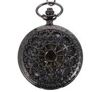 KJHBV Vintage Retro Hollow Pocket Watch with Black Alloy Case and Quartz Movement, Featuring Press Crown to Open and Intricate Spider Web Carved Front, Birthday Gift for Families