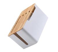 KJHBV White Router Storage Box for Wiring Board, Sturdy Cable Concealer with Hips, Pp and Natural Bamboo Material, for Kitchen and Toilet Desktop Cable Organizer and Wire Management