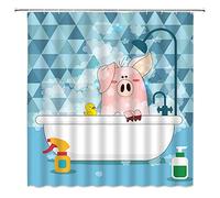 Kjhds Cartoon Animal Shower Curtains Pig Bathing Cute Bathroom Decor Waterproof Polyester Home Bath Cloth Curtain Set 180x180cm-70x70inch 4784ZW